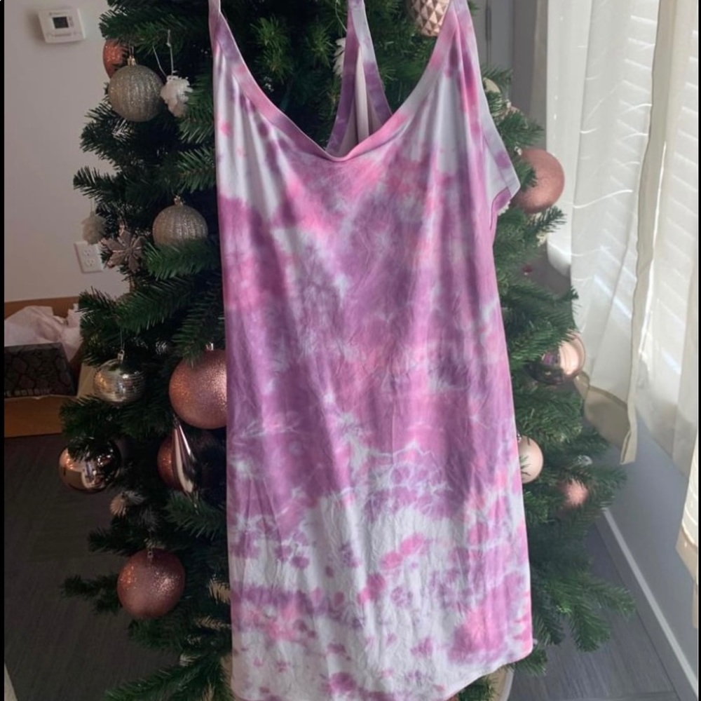 Outdoor Voices Pink and White Tie-Dye Mini Dress
